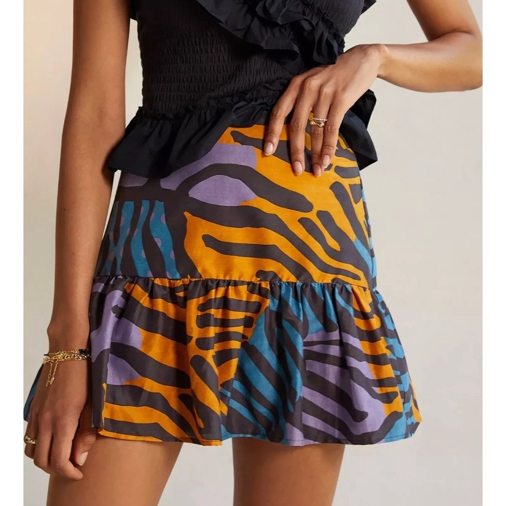 Corey Lynn Calter Anthropologie Mini Skirt Womens M Ruffle Boho Animal